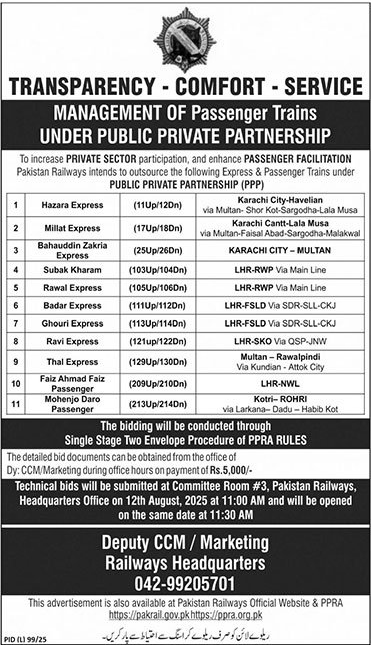 Pakistan Railways Tender Notice